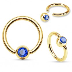 Piercing anneau 1,6mm 32 - Plaqué-or jaune cristal bleu