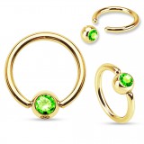 Piercing anneau 1,6mm 32 - Plaqué-or jaune cristal vert-pomme