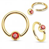 Piercing anneau 1,6mm 32 - Plaqué-or jaune cristal rouge