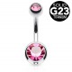 Banane piercing nombril double cristal rose titane G23