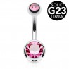 Banane piercing nombril double cristal rose titane G23