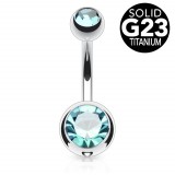 Banane piercing nombril double cristal bleu-clair titane G23