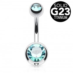 Banane piercing nombril double cristal bleu-clair titane G23