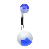 Piercing nombril UV 16 - Fleurs bleu-clair sur blanc