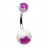 Piercing nombril UV 16 - Fleurs lilas sur blanc