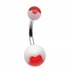 Piercing nombril UV 16 - Fleurs rouges sur blanc
