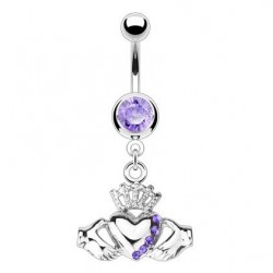 Piercing nombril cœur 27 - Claddagh irlandais cristaux lilas