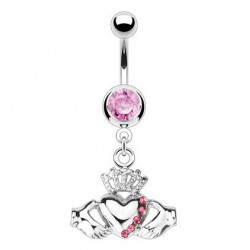 Piercing nombril cœur 27 - Claddagh irlandais cristaux roses