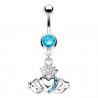 Piercing nombril cœur 27 - Claddagh irlandais cristaux bleu-clair