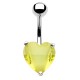 Piercing nombril cœur 29 - Acrylique jaune avec facettes horizontales