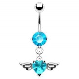 Piercing nombril cœur 53 - Cristal bleu-clair avec deux ailes