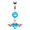 Piercing nombril cœur 53 - Cristal bleu-clair avec deux ailes