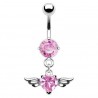 Piercing nombril cœur motif ange avec cristal rose (53)