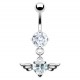Piercing nombril cœur 53 - Cristal transparent avec deux ailes