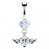 Piercing nombril cœur 53 - Cristal transparent avec deux ailes