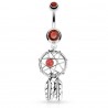 Piercing nombril attrape rêve 01 - Deux plumes grise et bille rouge