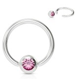 Piercing anneau 1,6mm 12 - Boule avec cristal rose