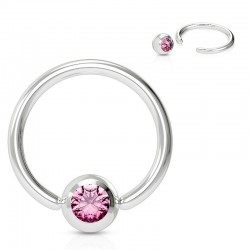 Piercing anneau 1,6mm 12 - Boule avec cristal rose