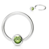 Piercing anneau 1,6mm 12 - Boule avec cristal vert-pomme