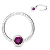 Piercing anneau 1,6mm 12 - Boule avec cristal lilas