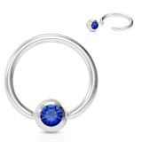 Piercing anneau 1,6mm 12 - Boule avec cristal bleu