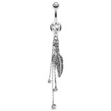 Piercing nombril plume 04 - Trois chainettes strass transparents