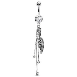 Piercing nombril plume 04 - Trois chainettes strass transparents