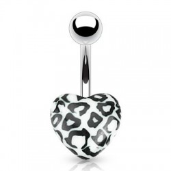 Piercing nombril UV 58 - Cœur blanc motif panthère