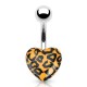 Piercing nombril UV 58 - Cœur orange motif panthère