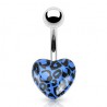 Piercing nombril UV 58 - Cœur bleu motif panthère
