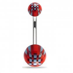 Piercing nombril UV 31 - Checker rouge et bleu