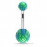 Piercing nombril UV 31 - Checker bleu-clair et vert