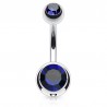 Banane 10 - Piercing nombril double cristal bleu