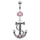 Piercing nombril ancre marine 01 - Corde et trois cristaux roses
