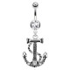 Piercing nombril ancre marine 01 - Corde et trois cristaux transparents
