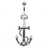 Piercing nombril ancre marine ancre avec cristal transparent (01)