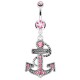 Piercing nombril ancre marine 03 - Corde avec multiples cristaux roses