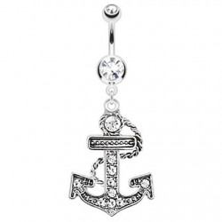 Piercing nombril ancre marine 03 - Corde avec multiples cristaux transparents
