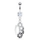 Piercing nombril poing américain gris avec cristaux transparents (D73)
