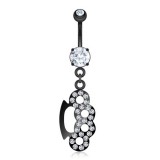 Piercing nombril poing américain noir avec cristaux transparents (D73)