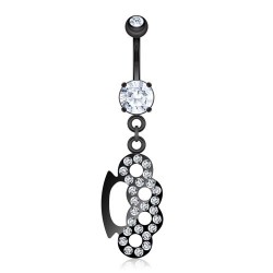 Piercing nombril poing américain noir avec cristaux transparents (D73)