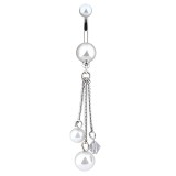 Piercing nombril perles blanches avec chainettes (D61)