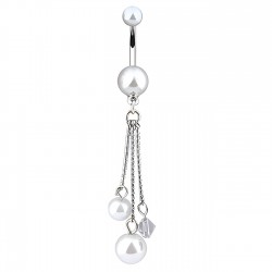 Piercing nombril perles blanches avec chainettes (D61)