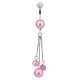 Piercing nombril perles roses avec chainettes (D61)