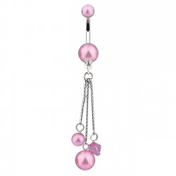 Piercing nombril perles roses avec chainettes (D61)
