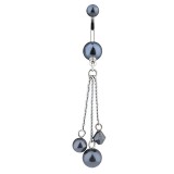 Piercing nombril perles noires avec chainettes (D61)
