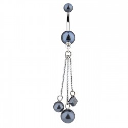 Piercing nombril perles noires avec chainettes (D61)