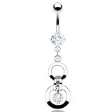 Piercing nombril deux cercles avec cristal rond transparent (D41)