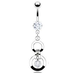 Piercing nombril deux cercles avec cristal rond transparent (D41)