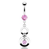 Piercing nombril deux cercles avec cristal rond rose (D41)